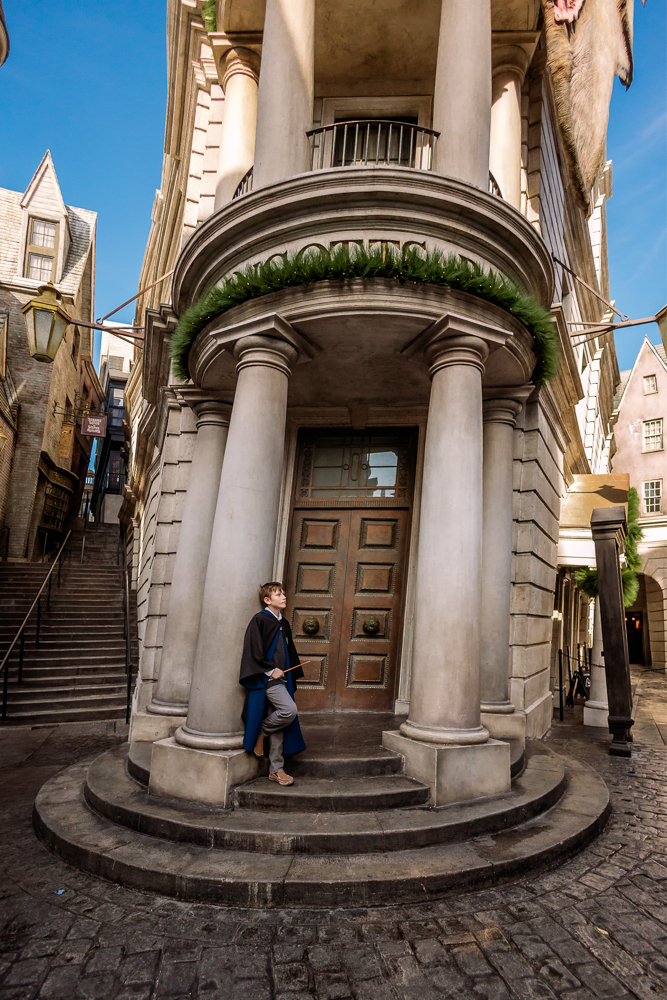 Orlando family photographer Natalie Szolomayer captures son Alfie as a Ravenclaw wizard at Universal Studios Orlando Wizarding World