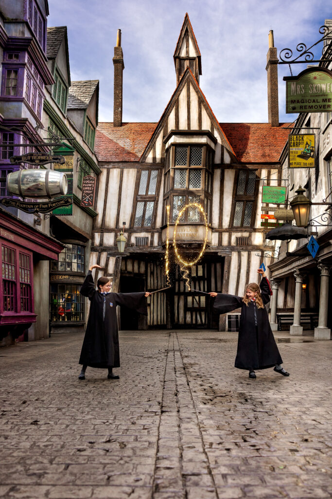 Vacation family photographer Orlando Florida capturing Harry Potter birthday moments at Universal Studios