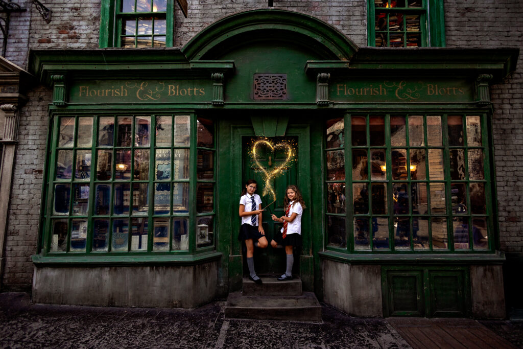 Vacation family photographer Orlando Florida capturing Harry Potter birthday moments at Universal Studios