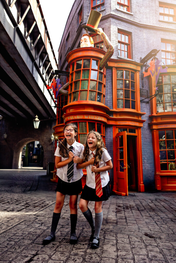 Vacation family photographer Orlando Florida capturing Harry Potter birthday moments at Universal Studios