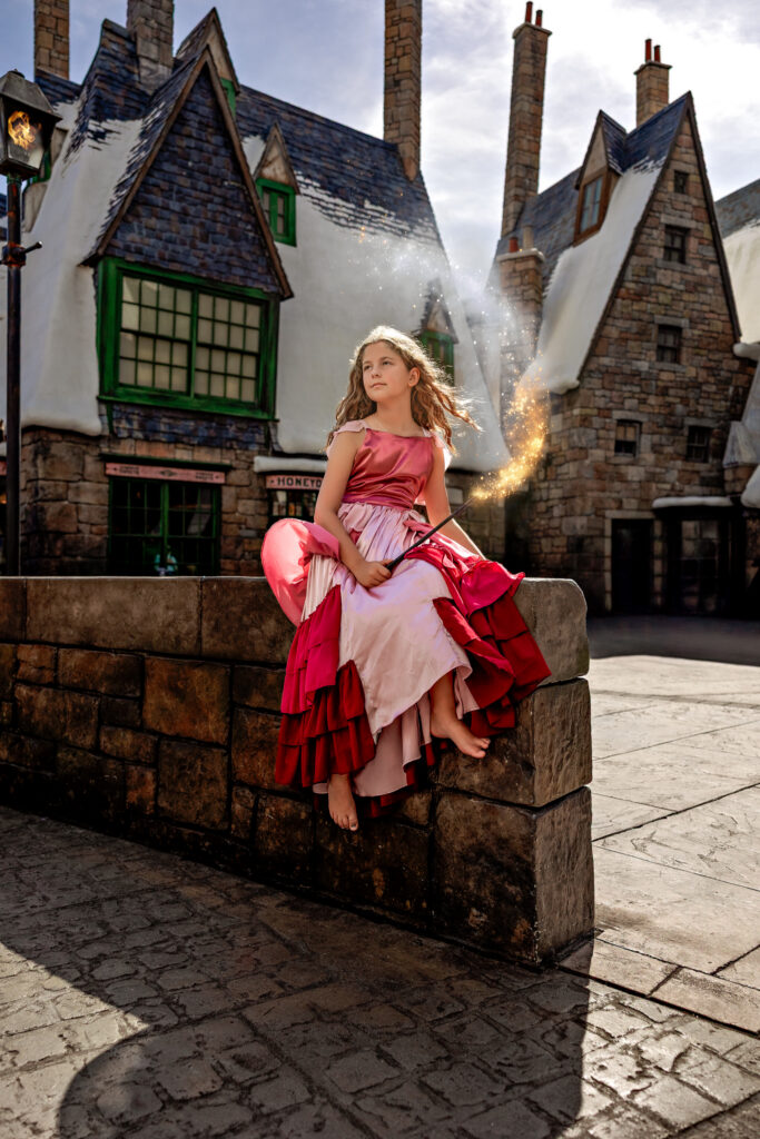 Vacation family photographer Orlando Florida capturing Harry Potter birthday moments at Universal Studios